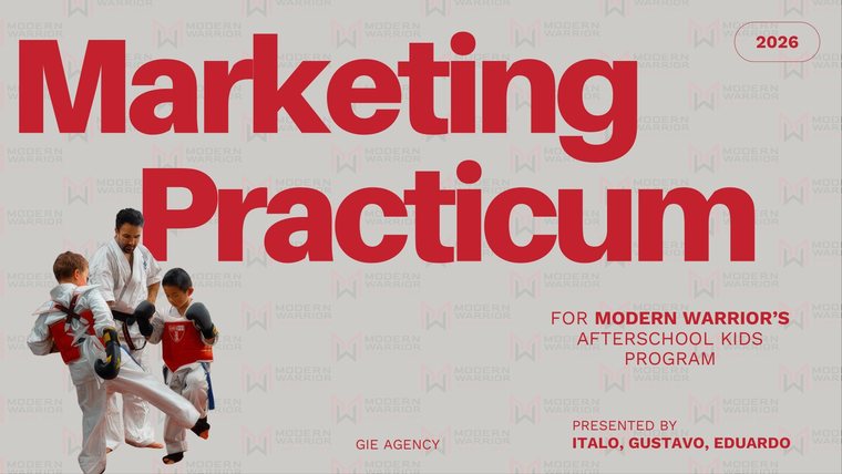 Title slide of the Marketing Practicum presentation for Modern Warrior